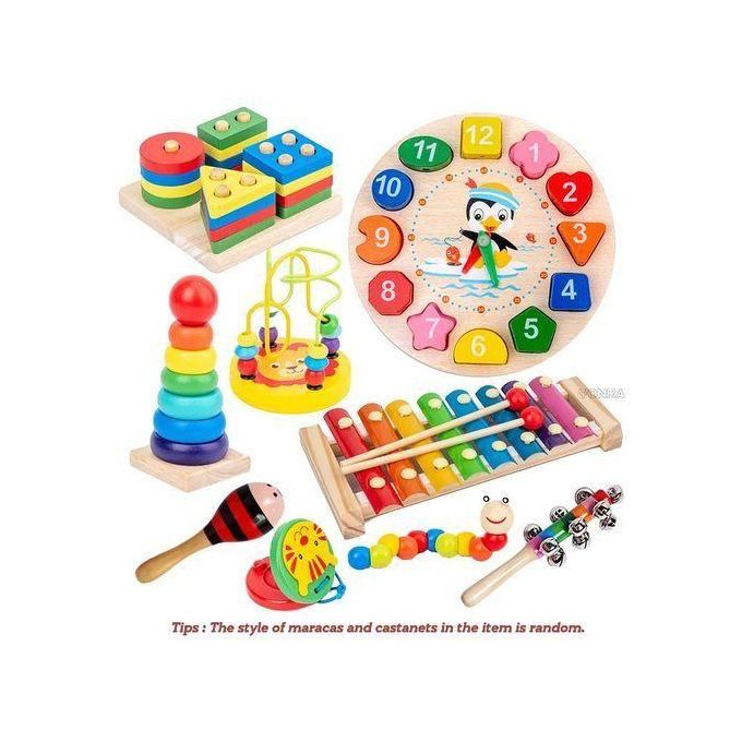 9pcs Kids Musical Instruments Wooden Percussion Instruments Tambourine Xylophone Toys for Kids Children, Preschool Education Early Learning Musical Toy for Boys and Girls