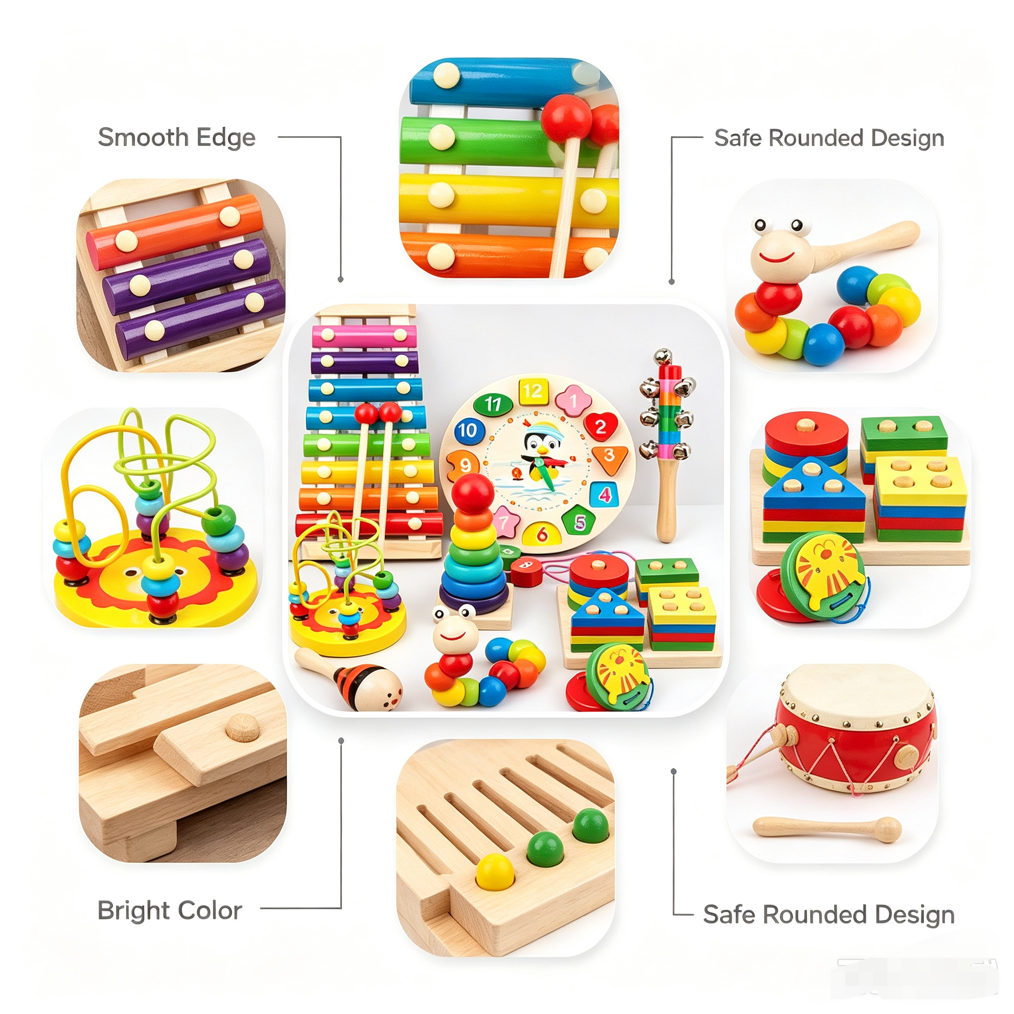 9pcs Kids Musical Instruments Wooden Percussion Instruments Tambourine Xylophone Toys for Kids Children, Preschool Education Early Learning Musical Toy for Boys and Girls