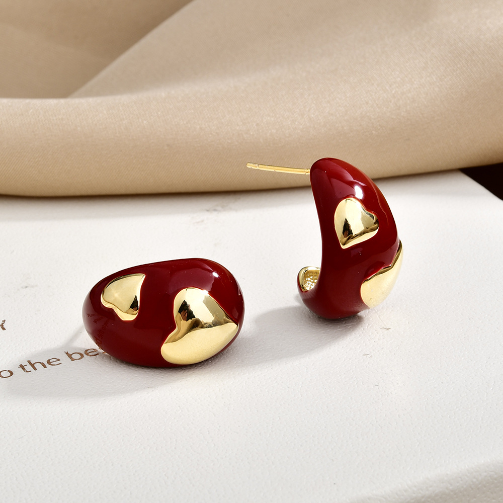 2026 New Wine Red Retro Fashion Exquisite and Versatile Earrings, Light Luxury and High Luxury, Ankela Red Earrings for Women Style 1 (plated with 22K gold) As Picture