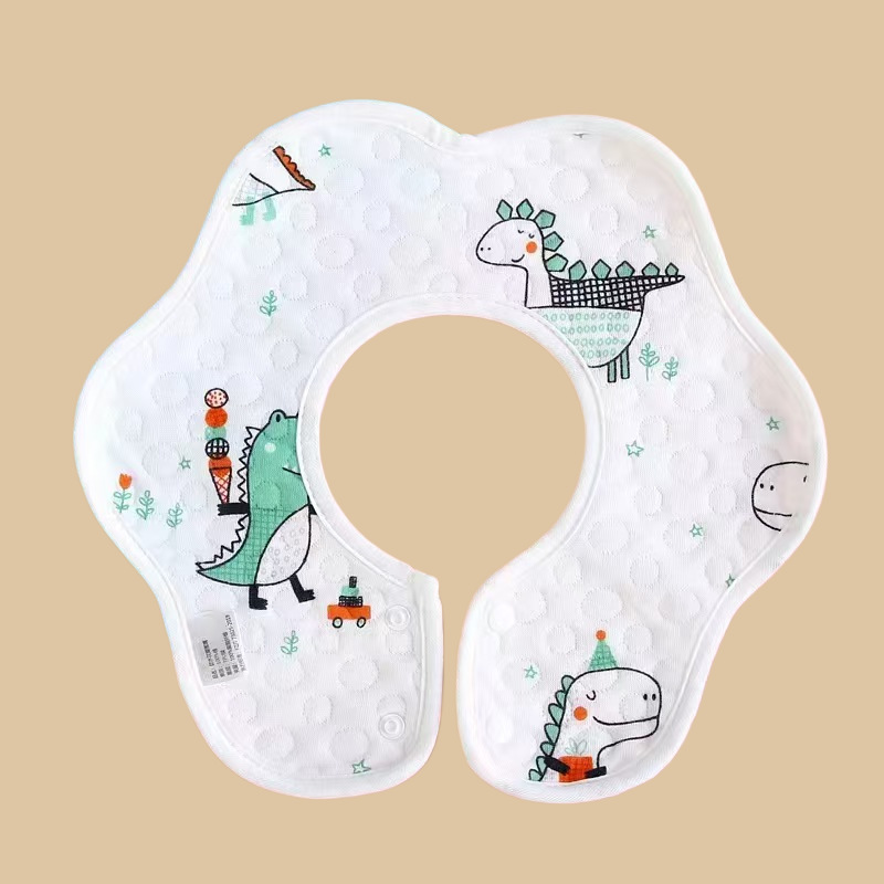 Waterproof Petal Shape Baby Bib 360 Rotatable Saliva Towel Soft Cotton Muslin Infant Feeding Burp Cloth Adjustable Snap Bib for Newborn Toddler 0-3Y