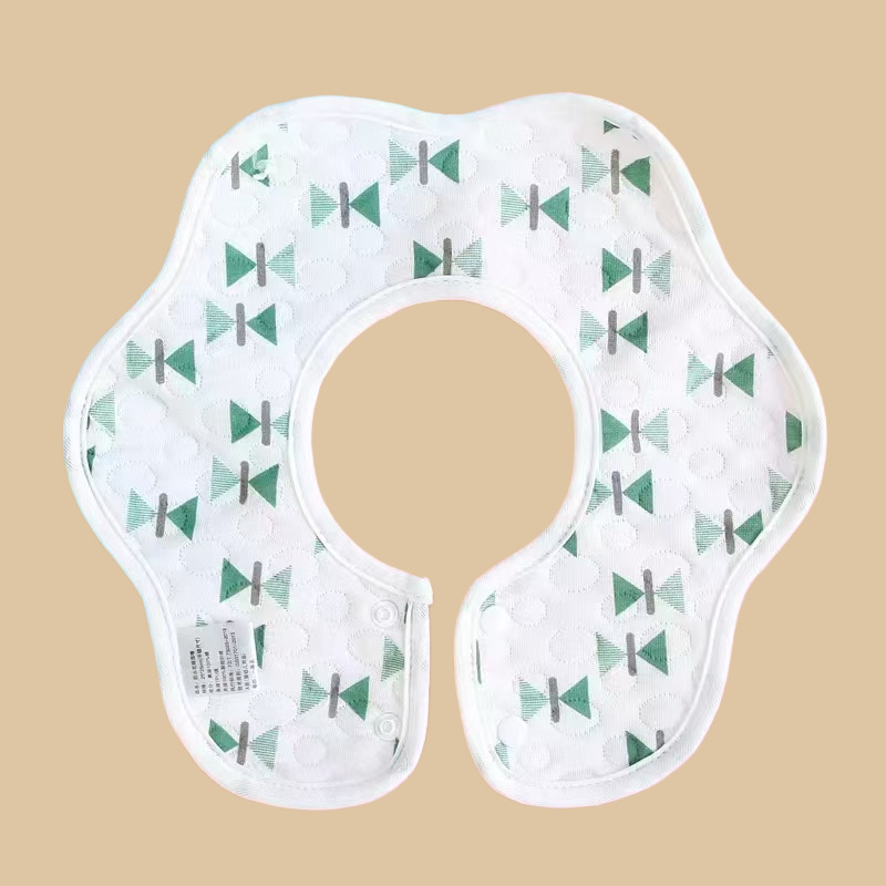 Waterproof Petal Shape Baby Bib 360 Rotatable Saliva Towel Soft Cotton Muslin Infant Feeding Burp Cloth Adjustable Snap Bib for Newborn Toddler 0-3Y