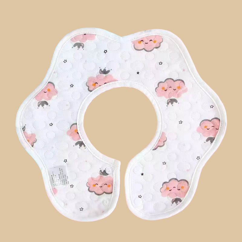 Waterproof Petal Shape Baby Bib 360 Rotatable Saliva Towel Soft Cotton Muslin Infant Feeding Burp Cloth Adjustable Snap Bib for Newborn Toddler 0-3Y