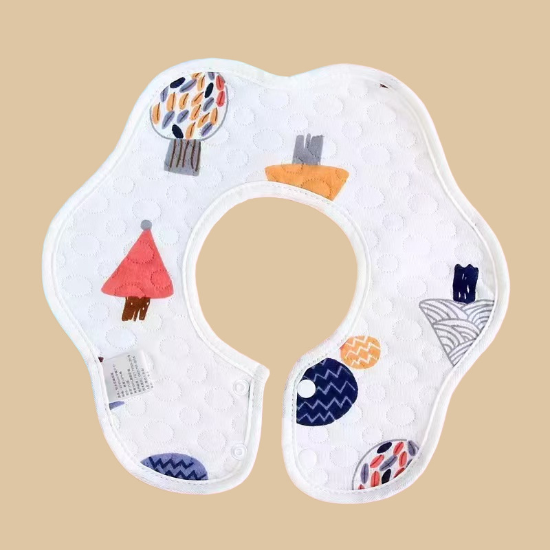 Waterproof Petal Shape Baby Bib 360 Rotatable Saliva Towel Soft Cotton Muslin Infant Feeding Burp Cloth Adjustable Snap Bib for Newborn Toddler 0-3Y
