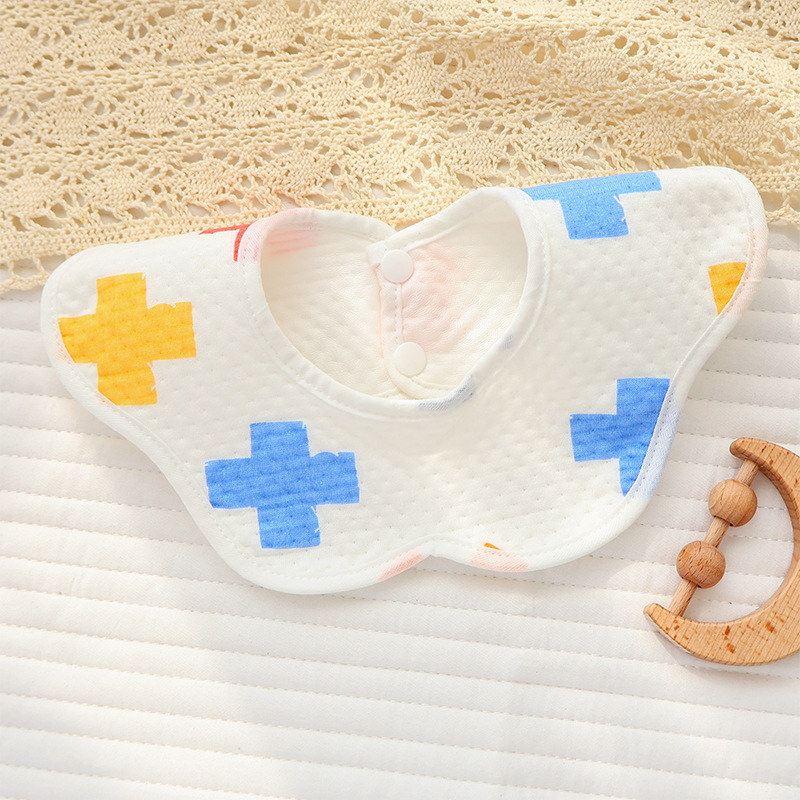 Waterproof Petal Shape Baby Bib 360 Rotatable Saliva Towel Soft Cotton Muslin Infant Feeding Burp Cloth Adjustable Snap Bib for Newborn Toddler 0-3Y