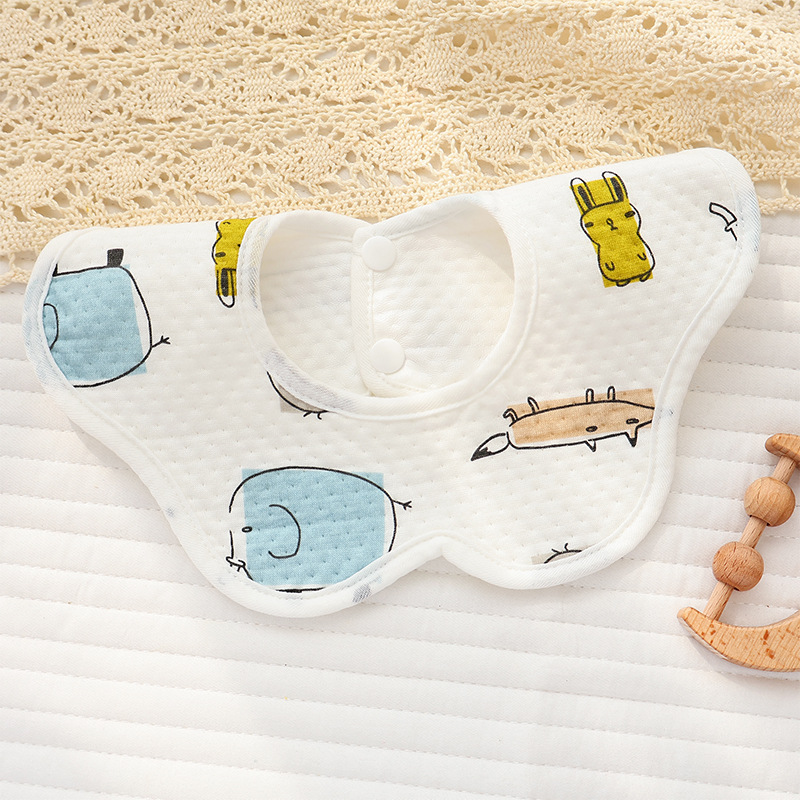 Waterproof Petal Shape Baby Bib 360 Rotatable Saliva Towel Soft Cotton Muslin Infant Feeding Burp Cloth Adjustable Snap Bib for Newborn Toddler 0-3Y