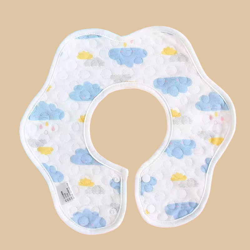 Waterproof Petal Shape Baby Bib 360 Rotatable Saliva Towel Soft Cotton Muslin Infant Feeding Burp Cloth Adjustable Snap Bib for Newborn Toddler 0-3Y