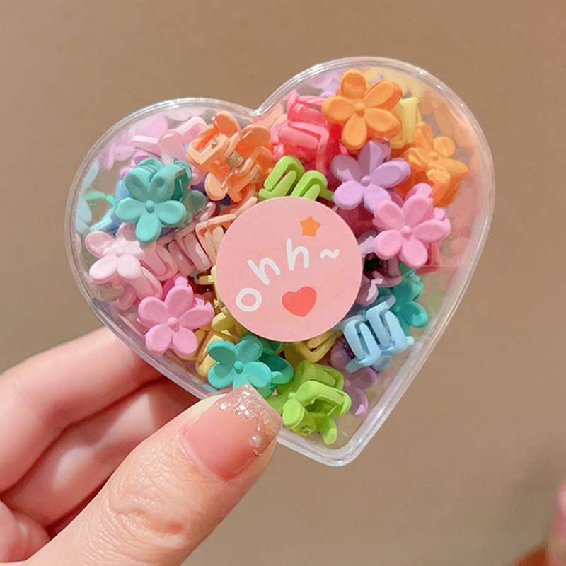 Candy Color Mini Hair Claw Clips Set for Girls, Acrylic Cute Cartoon Flower Rabbit Crown Tiny Hair Grips Kids Bangs Hair Accessories with Heart Box
