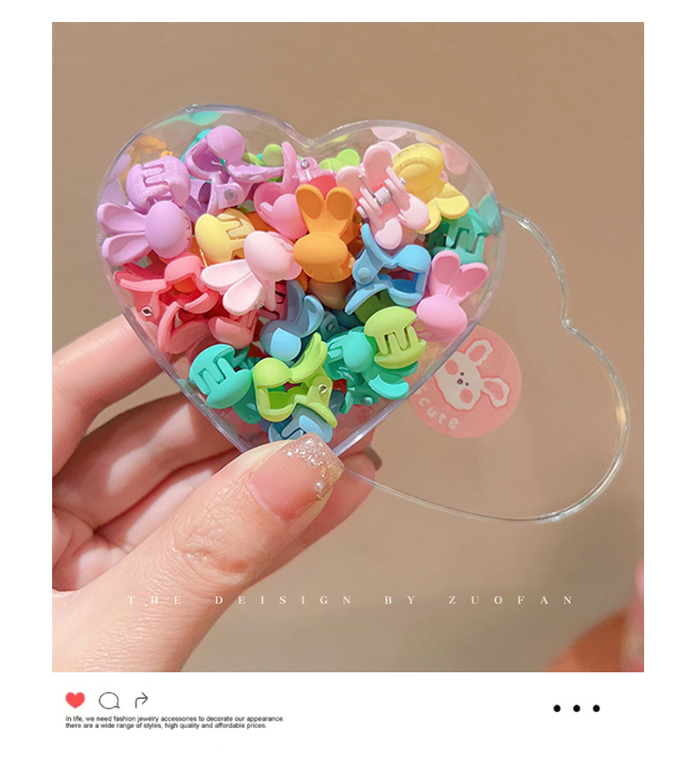 Candy Color Mini Hair Claw Clips Set for Girls, Acrylic Cute Cartoon Flower Rabbit Crown Tiny Hair Grips Kids Bangs Hair Accessories with Heart Box