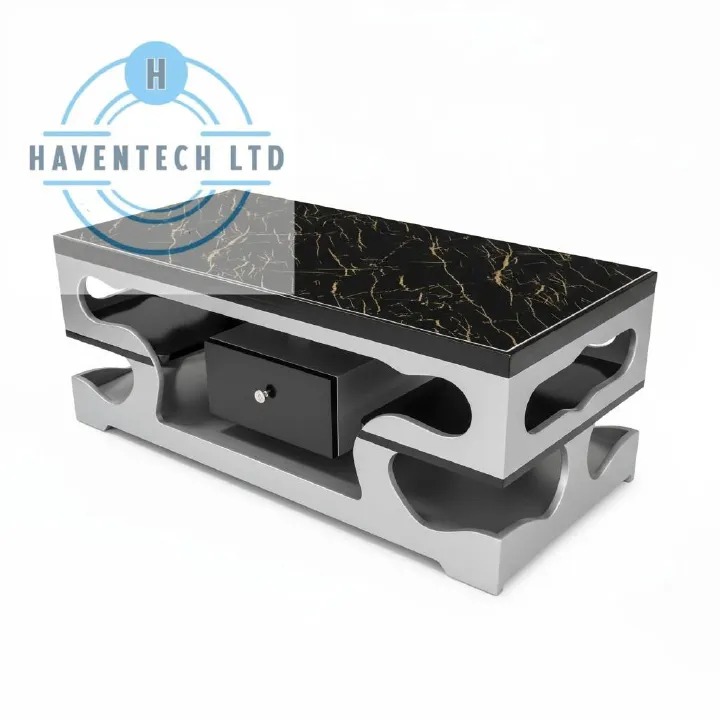 Marble Top Coffee Table Elegant With Drawers for Living Room  (Gray)