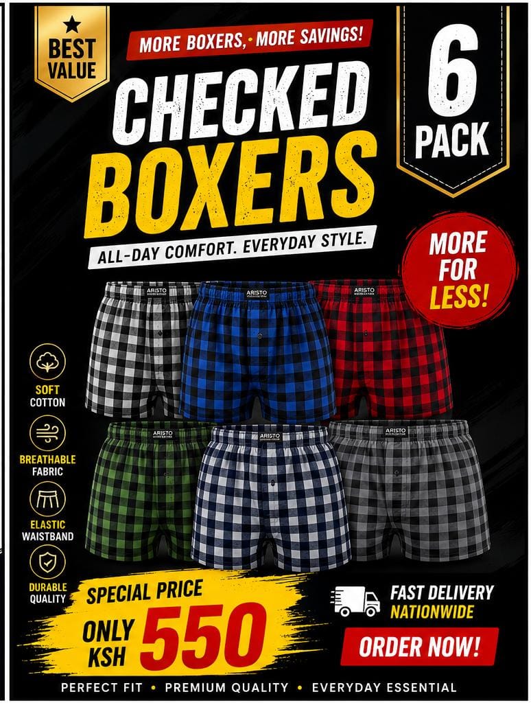 🔥HOT DEAL FOR MEN 🔥   6 Pcs Men’s Pure Cotton Checked Boxers | Finest Quality Breathable Fabric | Soft, Comfortable & Durable Men’s Underwear