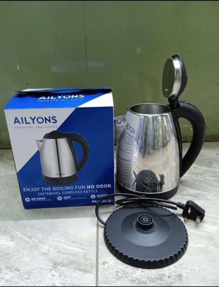 CRAZY OFFER💯   AILYONS 2L Electric Kettle + FREE 4-Way Extension Cable – Coil-Less Water Heater & Boiler Jug, Fast Boil, Stainless Steel, Durable & Convenient Home Appliance Set Power King Socket