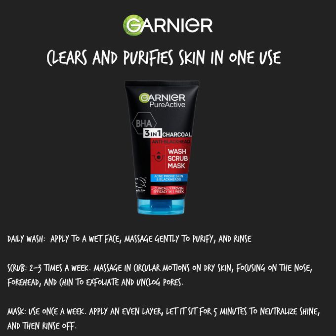 Garnier Pure Active Acne Control Kit - 3-in-1 Charcoal Wash 150ml, Serum 30ml, Mattifying Cream 50ml view 2