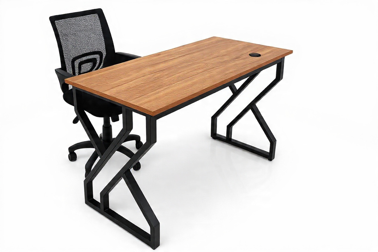Modern Office Set Desk with metallic stands 1.2 Meters and Office Chair for Comfortable Home & Office