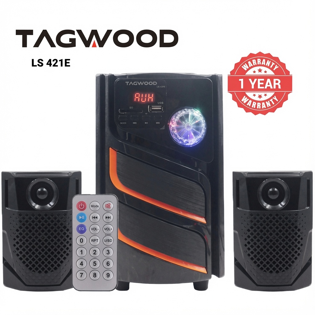 Tagwood LS 421E 2.1 Channel Bluetooth Multimedia Speaker System with Subwoofer speaker bass, LED Lights & Remote Control