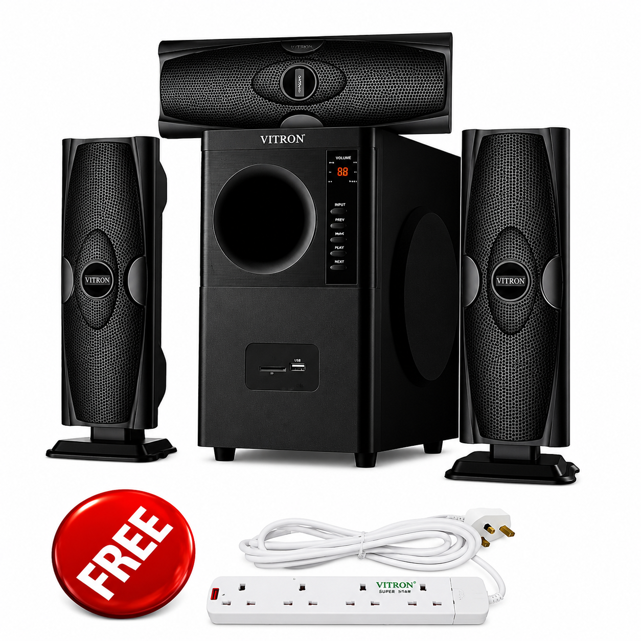 Vitron V635 3-In-1 10,000 Watts Bluetooth Enabled Sub Woofer Sound System -USB,FM