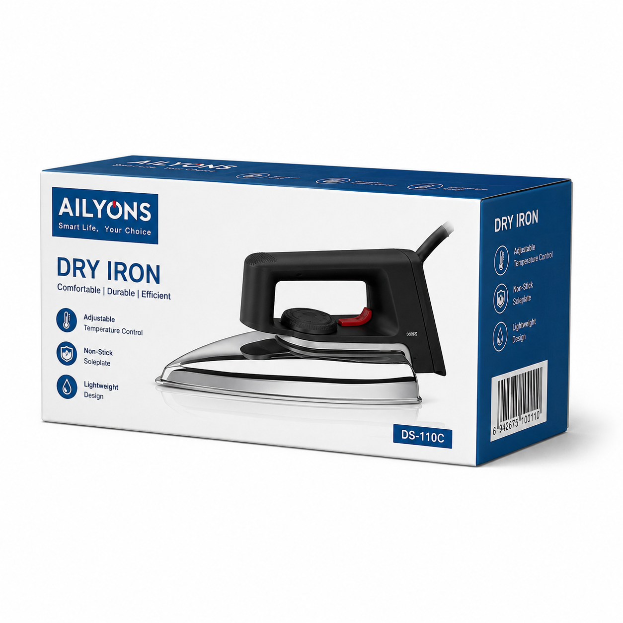 AILYONS HD-199A Electric Dry Iron Box - Silver & Black