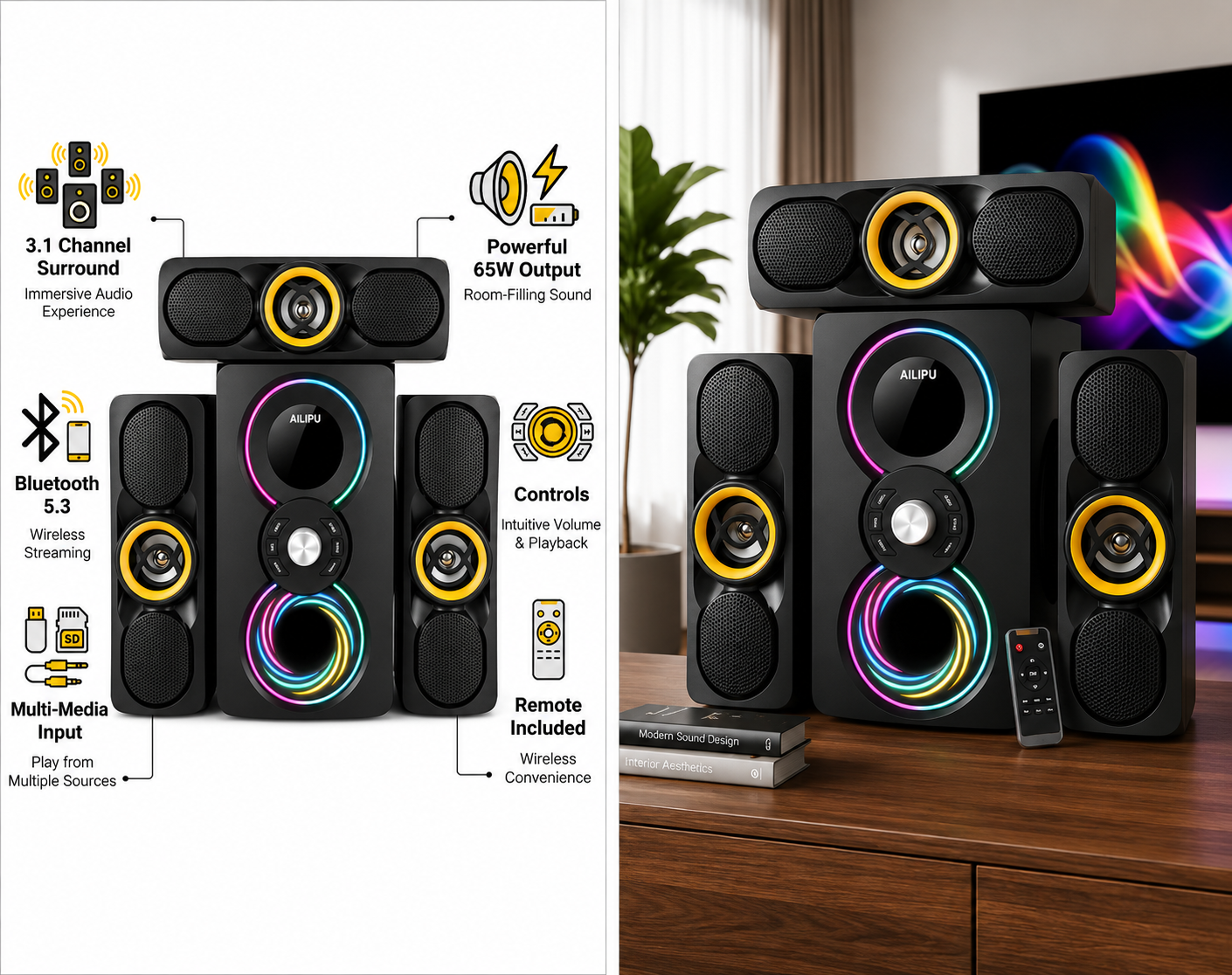 AILIPU KL-6310 AD 3.1CH Woofer Subwoofer Multimedia Home Theater Speaker System Bluetooth,USB /SD /FM