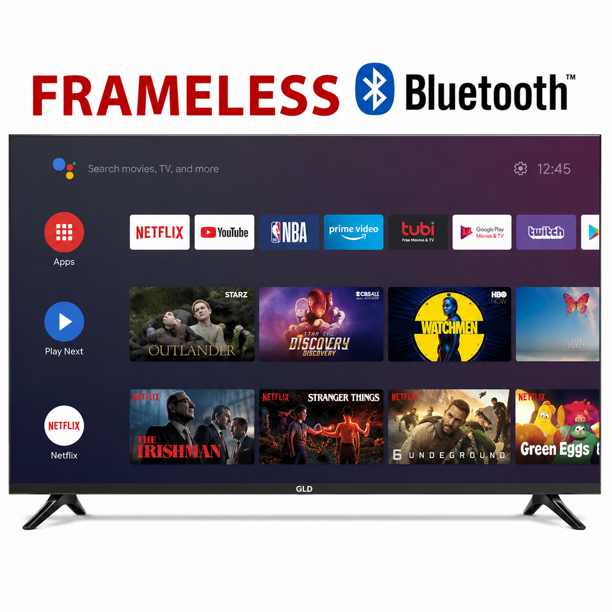 Gld 43 Inch High Quality FHD QLED Smart Android TV (Android, Bluetooth, WiFi, Frameless Design) – Inbuilt Decoder + Free TV Guard, Bracket & Extension