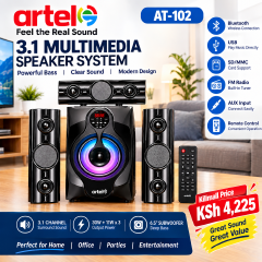 Artel AT-102 3.1 Channel Multimedia Speaker System – Powerful Bass, Bluetooth, USB, SD & FM Radio
