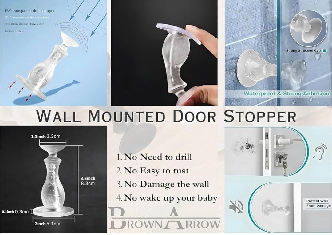 Long, strong, soft, durable, flexible, adhesive 8.5cm long  silicone door stopper. Suitable for various floor surfaces ,is lightweight ,non-slip and easy to clean. Prevents door slamming.