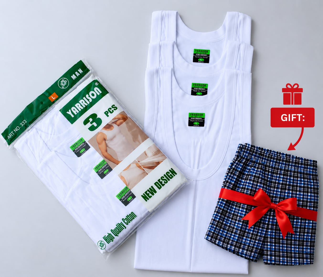 3PCS HIGH QUALITY PREMIUM MEN'S COTTON VEST WITH A MEN'S UNDERWEAR/ BOXER GIFT. Soft breathable sleeveless innerwear. Its lightweight fabric and regular fit ensure maximum comfort,