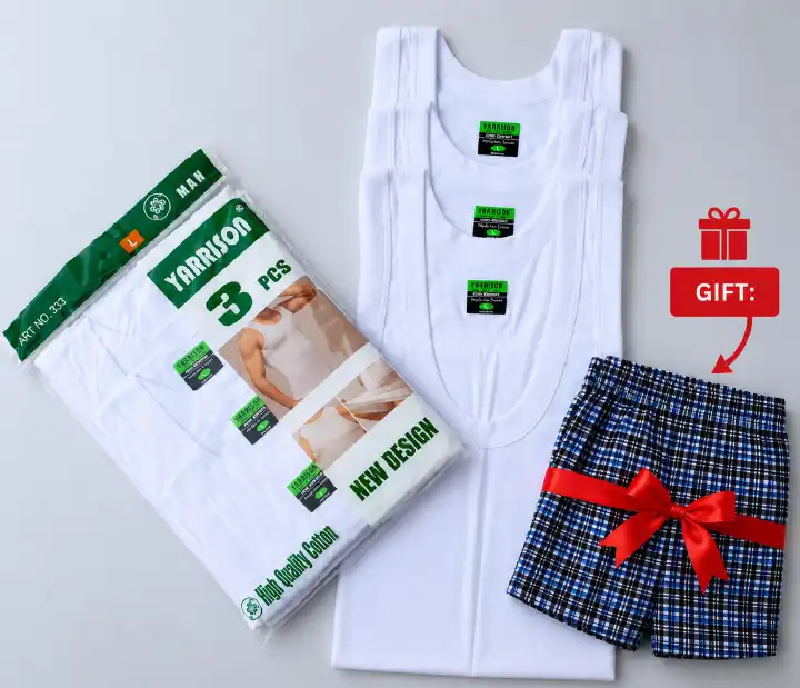 3PCS HIGH QUALITY PREMIUM MEN'S COTTON VEST WITH A MEN'S UNDERWEAR/ BOXER GIFT. Soft breathable sleeveless innerwear. Its lightweight fabric and regular fit ensure maximum comfort,