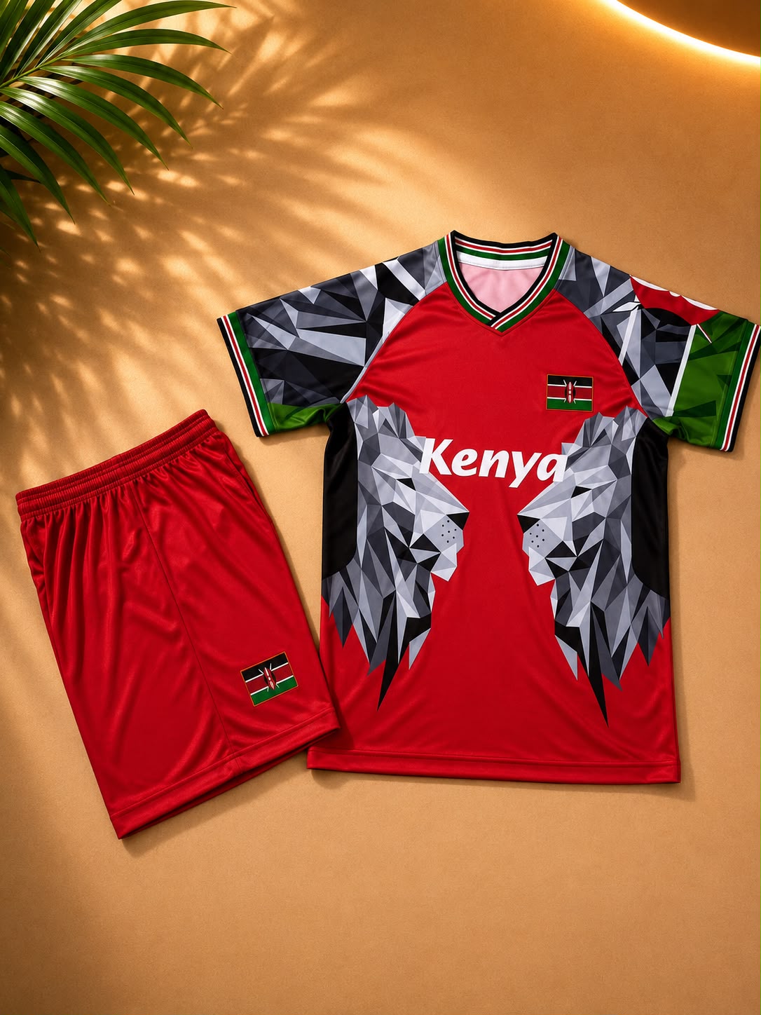 NEW KIDS KENYA NATIONAL TEAM FOOTBALL 2 IN1 JERSEY AND SHORTS SET. 2 PIECE FOOTBALL KIT DESIGNED FOR COMFORT AND PERFORMANCE,FEATURING AN OFFICIAL INSPIRED KENYA GRAPHICS  MADE FROM LIGHTWEIGHT FABRIC
