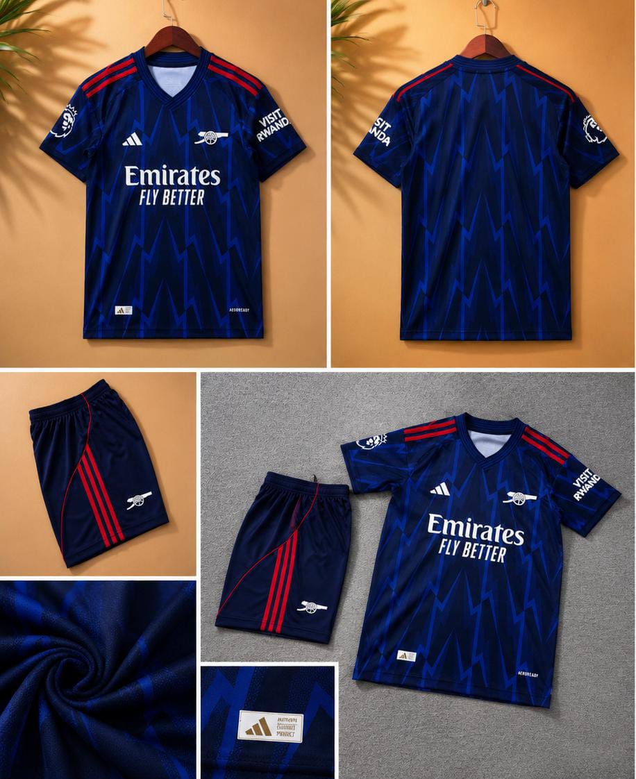 New arrival 2025/26 2in1Premium Kids football set; Jersey + Shorts Set. Let your young Gunner show their passion for football with this stylish Kids Football Kit Crafted from lightweight fabric