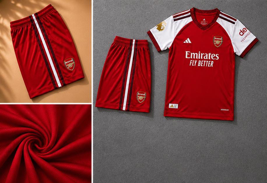 New arrival 2025/26 2in1Premium Kids football set; Jersey + Shorts Set. Let your young Gunner show their passion for football with this stylish Kids Football Kit Crafted from lightweight fabric