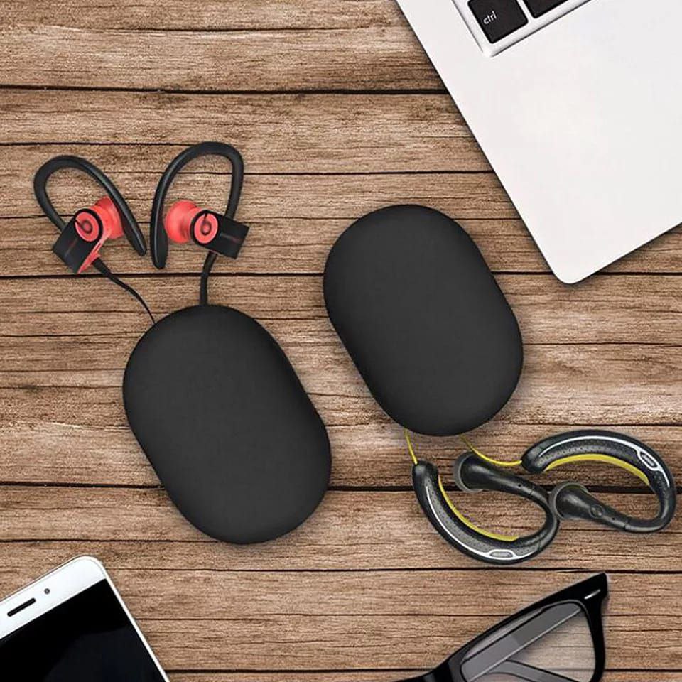 Earphones, charger cable holder  Black only