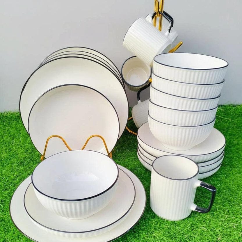 24PCS Japanese Dinner Set – 6 Bowls, 6 Cups, 6 Side Plates & 6 Large 10.5 Inch Plates Elegant Dining Collection