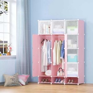 3 Column DIY Plastic Wardrobe Storage Cabinet Large Capacity Clothes Organizer Portable Closet Shoe Rack Storage Furniture Bedroom Wardrobe Cabinet