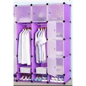 3 Column DIY Plastic Wardrobe Storage Cabinet Large Capacity Clothes Organizer Portable Closet Shoe Rack Storage Furniture Bedroom Wardrobe Cabinet
