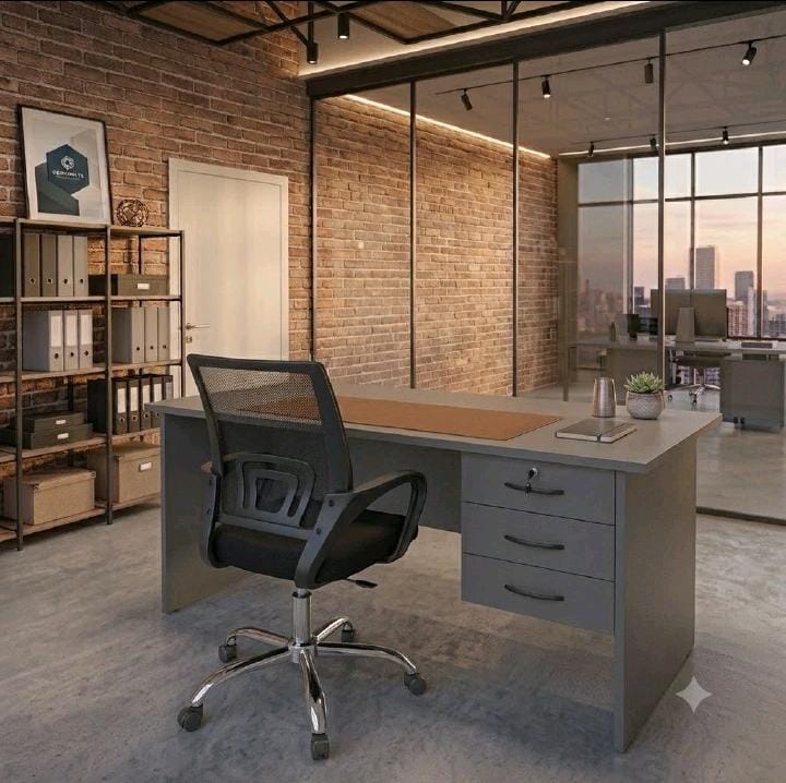 Executive Office Furniture Set – 1.2M Modern Office Desk, 1M 3-Drawer Lockable Office Desk with Keys & Secretarial Mesh Office Chair with Headrest | Ergonomic Home & Office Workstation