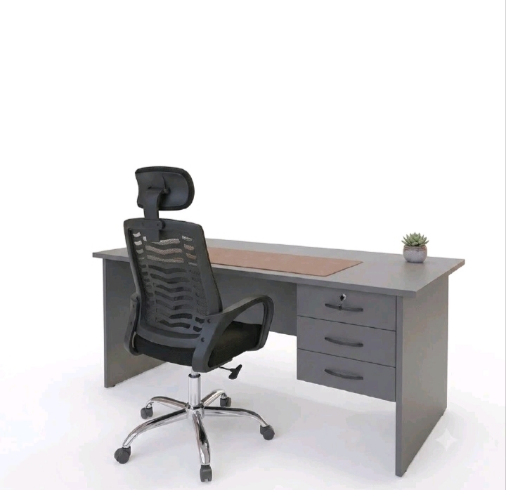 Executive Office Furniture Set – 1.2M Modern Office Desk, 1M 3-Drawer Lockable Office Desk with Keys & Secretarial Mesh Office Chair with Headrest | Ergonomic Home & Office Workstation