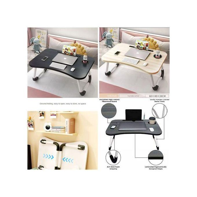 Multi-Purpose Portable Laptop Table, Foldable Wooden Desk For Bed Tray, Laptop Table, Study Table With Mug Holder, Ergonomic, Non-Slip Legs In Bed Table