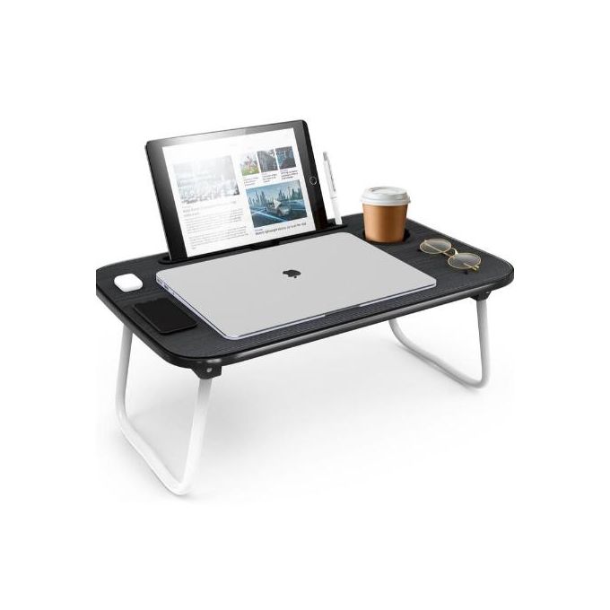 Multi-Purpose Portable Laptop Table, Foldable Wooden Desk For Bed Tray, Laptop Table, Study Table With Mug Holder, Ergonomic, Non-Slip Legs In Bed Table