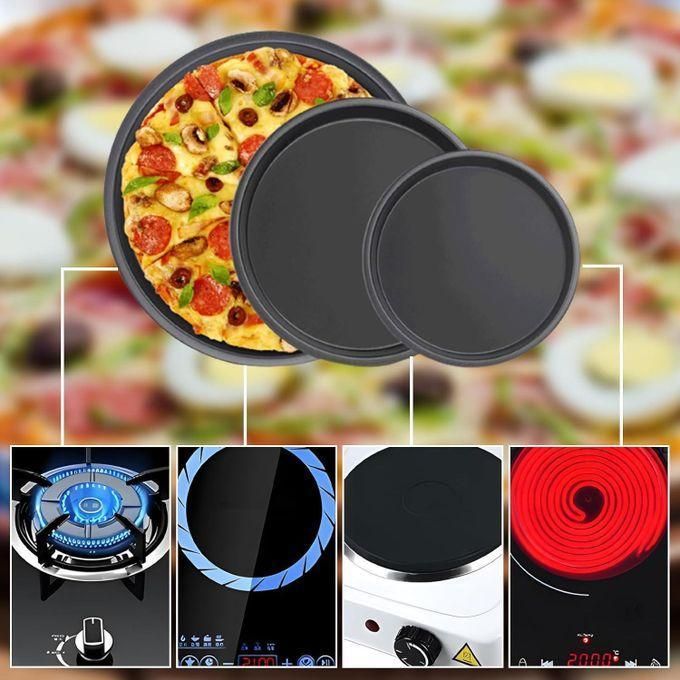 3pcs Pizza Pans Set, Carbon Steel Non Stick Material, Smooth Edges, Sizes: 24cm, 26cm And 27cm