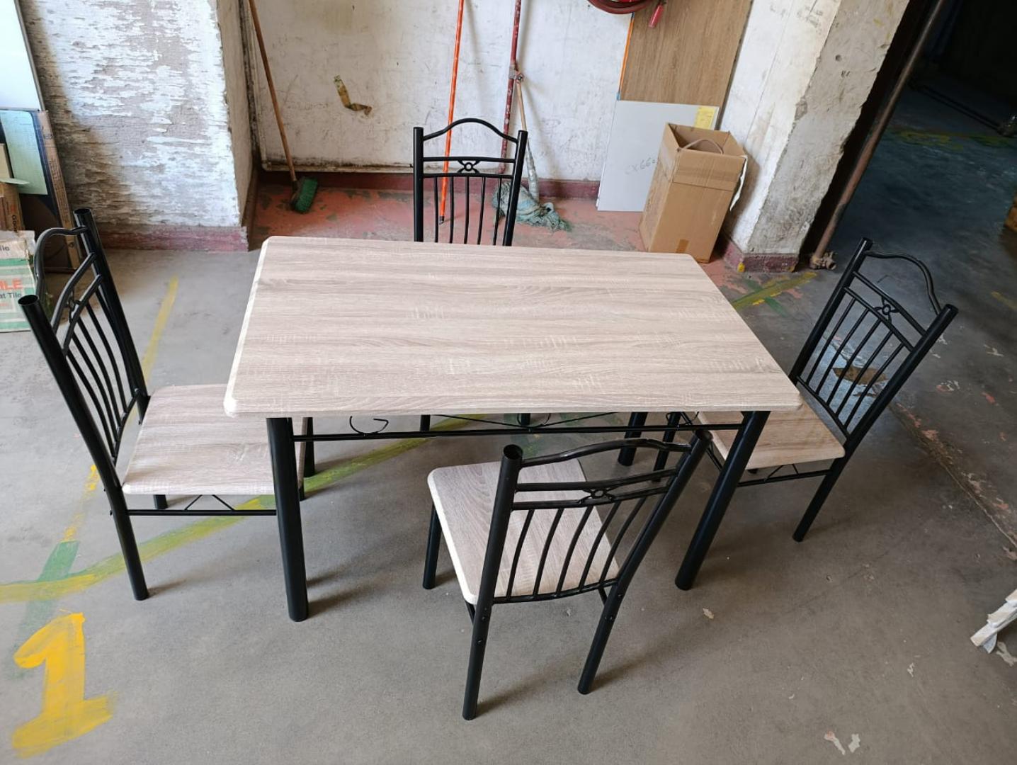 Modern 4-Seater Dining Table Set with Metal Chairs