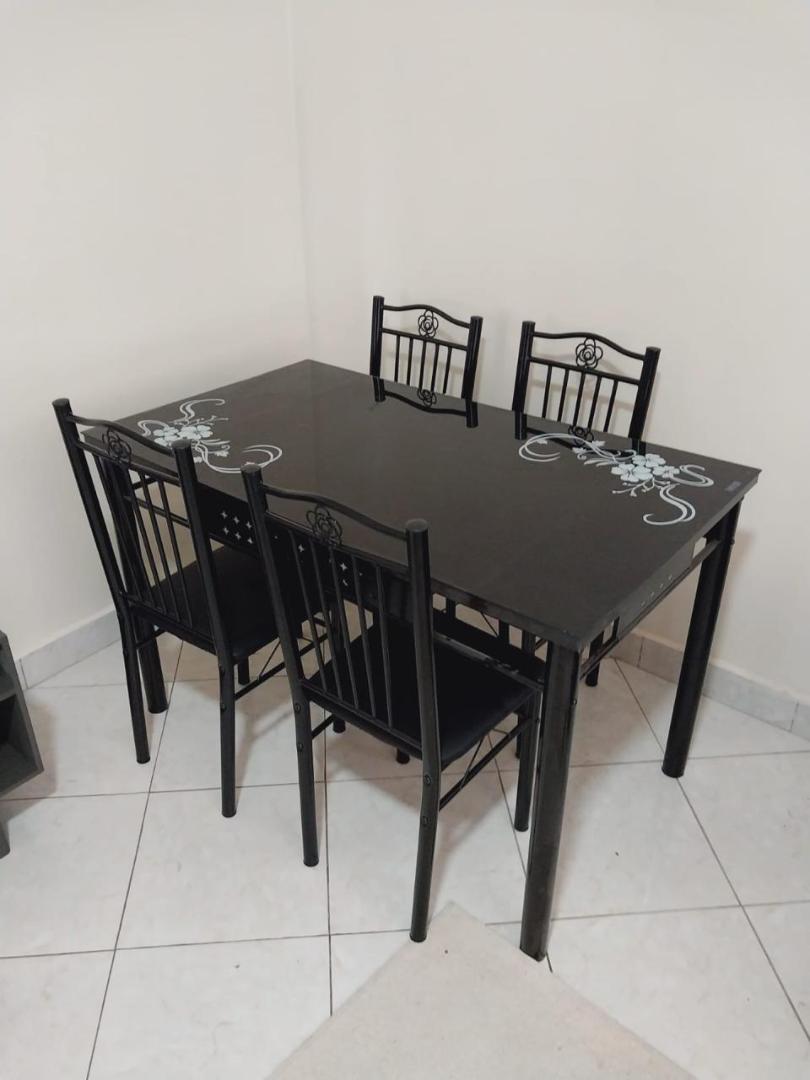Modern 4-Seater Dining Table Set with Metal Chairs