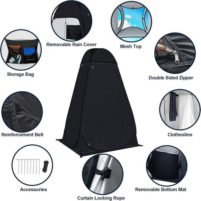 Instant Pop Up Camping Tent - Waterproof, Windproof & UV-Resistant Camping Shelter with Easy Automatic Setup, perfect to use as a bathroom, toilet, changing room during outdoor activities-BLACK