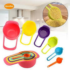 6pcs Multicolor Nesting Measuring Cups and Spoons Set Stackable Plastic Baking Measuring Spoons Kit Kitchen Liquid Powder Measurement Tools Set with Long Handle for Home Baking Cook.