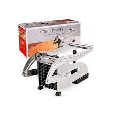 2-in-1 Heavy Duty Stainless Steel Potato Chipper Manual French Fries Slicer Kitchen Chips Cutter Vegetable Dicer with Anti-Slip Base & Interchangeable Blades for Home & Commercial Use.
