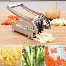 2-in-1 Heavy Duty Stainless Steel Potato Chipper Manual French Fries Slicer Kitchen Chips Cutter Vegetable Dicer with Anti-Slip Base & Interchangeable Blades for Home & Commercial Use.