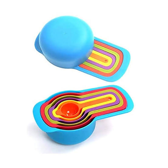6pcs Multicolor Nesting Measuring Cups and Spoons Set Stackable Plastic Baking Measuring Spoons Kit Kitchen Liquid Powder Measurement Tools Set with Long Handle for Home Baking Cook.