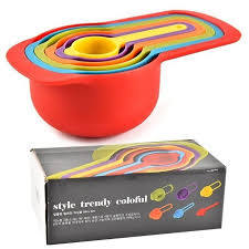 6pcs Multicolor Nesting Measuring Cups and Spoons Set Stackable Plastic Baking Measuring Spoons Kit Kitchen Liquid Powder Measurement Tools Set with Long Handle for Home Baking Cook.