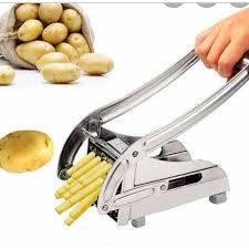 2-in-1 Heavy Duty Stainless Steel Potato Chipper Manual French Fries Slicer Kitchen Chips Cutter Vegetable Dicer with Anti-Slip Base & Interchangeable Blades for Home & Commercial Use.