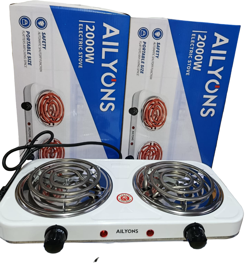 2000W Ailyons Electric Double Burner Cooker – Portable Hot Plate with Temperature Control, Dual 1000W Coils & Overheat Protection