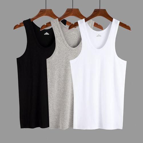 3-Pack Men's Cotton Vests – Black, Gray, White – Soft Sleeveless Undershirts (Sizes M-3XL)