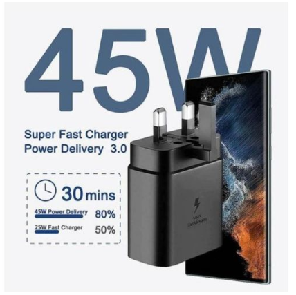 Samsung 45 Watts Super Fast Charger Adapter With Type C To C Output For Galaxy A06, A16, A26, S24 Ultra, A36, A56, A05, A05s, A14, A15, A23, A24, A25, A33, A34, A35, A53, A54, A55, A07, A17, A57, S25